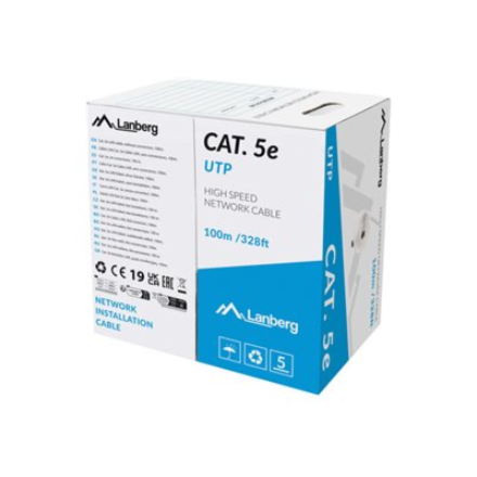 Lanberg | LAN Cable CAT.5E UTP 100M Solid CU Grey Fluke Passed | LCU5-12CU-0100-S