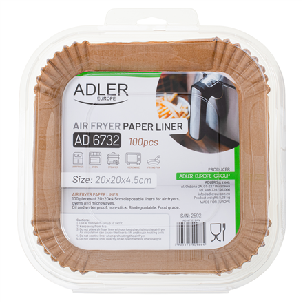 Adler Paper Liners for Air Fryer | AD 6732 | 100 | Dimensions (W x L) 20 x 20 x 4.5 cm
