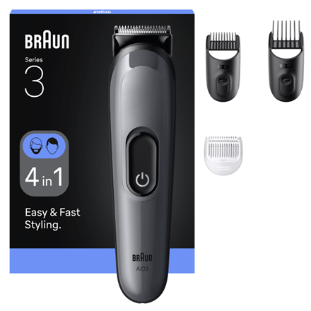 Braun 4-in-1 Grooming Kit | All-in-One Series 3 AIO3500 | Cordless | Number of length steps 14 | Bla