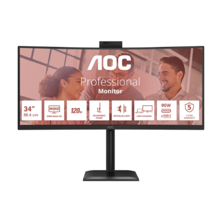 AOC CU34E4CW | 34 " | VA | UWQHD | 120 Hz | 4 ms | 3440 x 1440 pixels | 350 cd/m² | HDMI ports quant