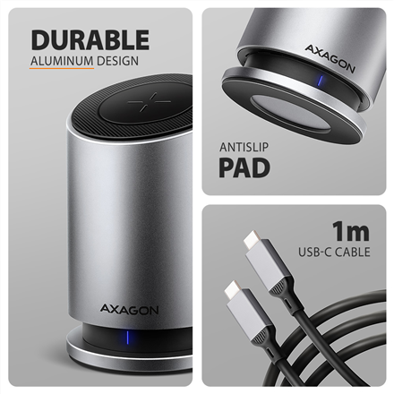 AXAGON USB-C 10Gbps Wireless Charging 9in1 hub | HMC-WL9