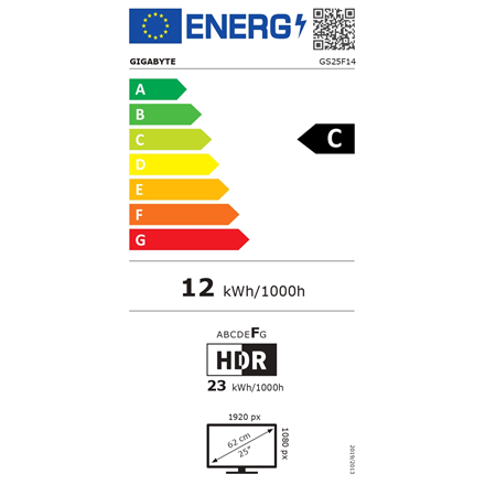 Gigabyte GS25F14 EK | 24.5 " | SS IPS | FHD | 144 Hz | 1 ms | 1920 x 1080 pixels | 300 cd/m² | HDMI 