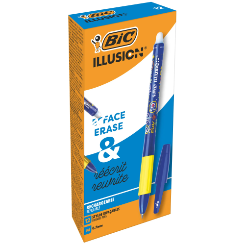 BIC Eraser ball pen Illusion 0.7 mm, Gel, blue, Box 12 pcs.