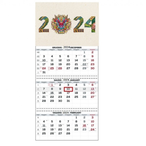 Wall Mounted Calendar 3 parts Trio 30x66cm.