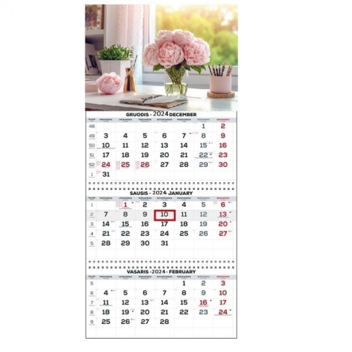 Wall Mounted Calendar 3 parts Trio 30x66cm.