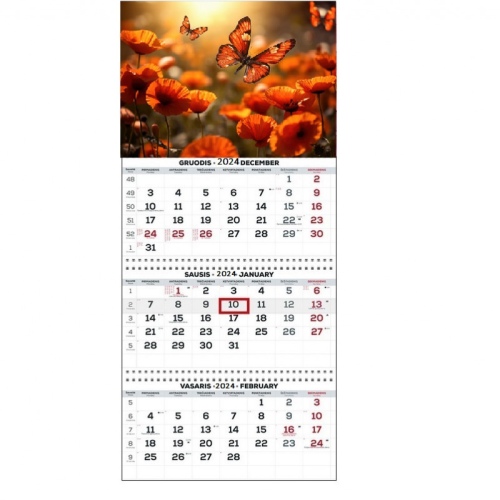 Wall Mounted Calendar 3 parts Trio 30x66cm.