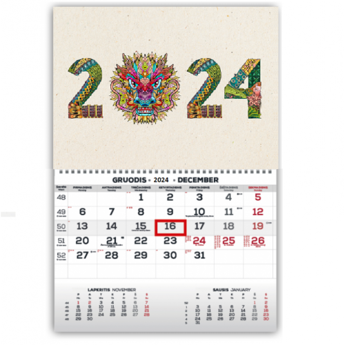 Wall Mounted Calendar Mono 30x43cm.