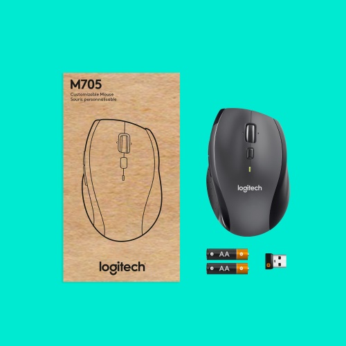 Logitech Marathon M705 Wireless Mouse, RF Wireless, 1000 DPI, Black/Grey