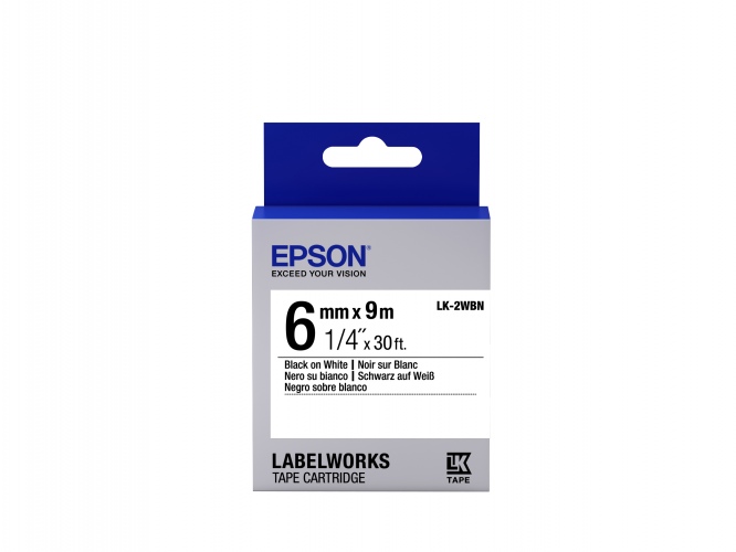 Epson LK-2WBN (C53S652003) Label Tape Cartridge, Standard, Black on White (6mm, 9m)