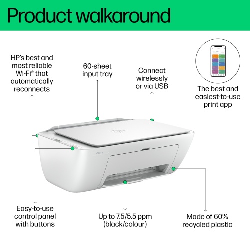 HP DeskJet 2810e All-in-One Printer Inkjet Colour MFP A4 7.5 ppm USB Wi-Fi