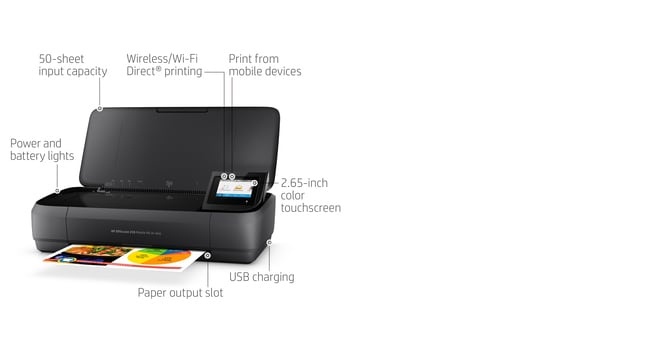 HP OfficeJet 250 Mobile All-in-One Spausdintuvas rašalinis Colour MFP A4 10 ppm USB Wi-Fi Bluetooth