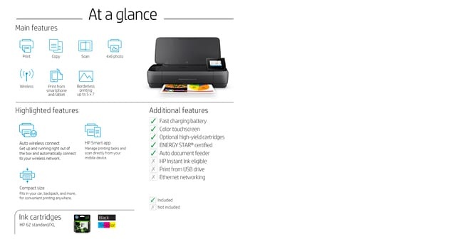 HP OfficeJet 250 Mobile All-in-One Spausdintuvas rašalinis Colour MFP A4 10 ppm USB Wi-Fi Bluetooth