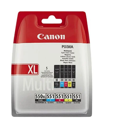 Canon PGI-550XL PGBK/CLI-551 (6431B009) Ink Cartridge Multipack, PGBK/C/M/Y/BK