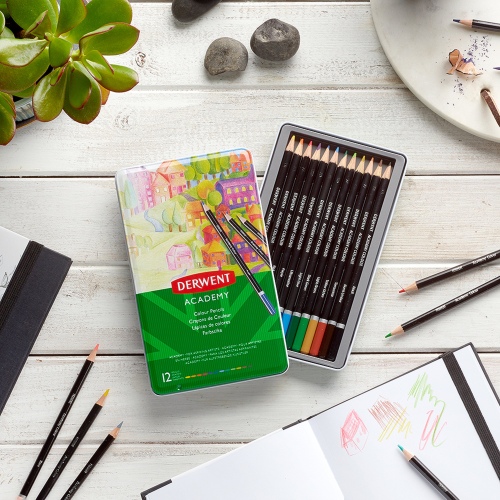 Derwent Academy Colouring Pencils 12 colours, Tin box