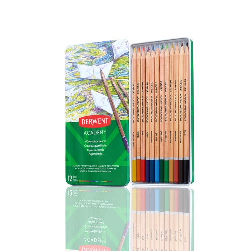 Derwent Academy Watercolour Pencils 12 colours, Tin box