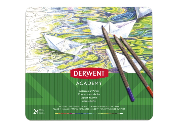 Derwent Academy Watercolour Pencils 24 colours, Tin box