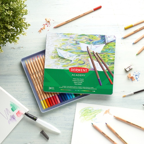 Derwent Academy Watercolour Pencils 24 colours, Tin box