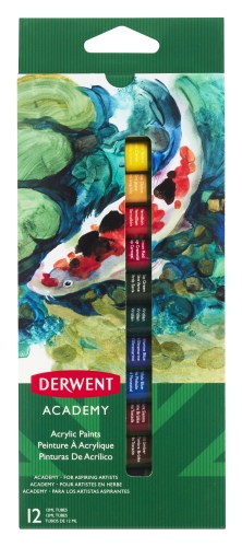 Derwent Academy Acrylic Paints 12ml, 12 colours