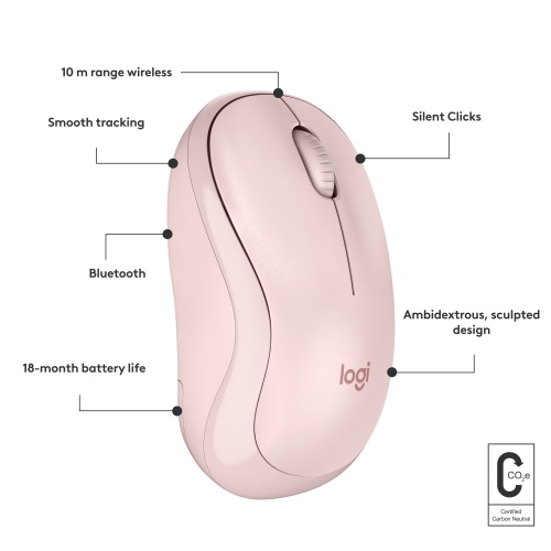 Logitech M240 Silent Wireless Mouse, Bluetooth, Rose