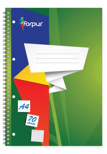 Exercise book with spiral  Forpus, A4/70, lined, soft cover  0722-022