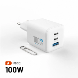Fixed GaN Network Charger Mini with 2xUSB-C and USB output, PD support, 100 W, white FIXCG100M-2C1A-WH
