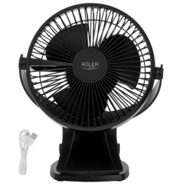 Adler Rechargeable Clip-on Desk Fan | AD 7342 | Table Fan | Black | Diameter 15.5 cm | Number of spe