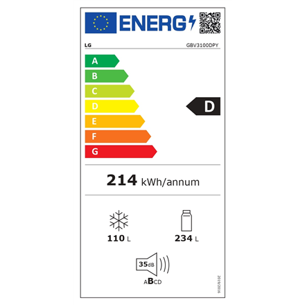 LG Refrigerator GBV3100DPY Energy efficiency class D Free standing Combi Height 186 cm No Frost syst