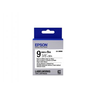 Epson LK-3WBW (C53S653007) Labelling Tape, Strong Adhesive, Black on White, 9mm 9m