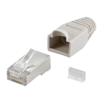 Goobay 68746 RJ45 plug, CAT 5e STP shielded with strain-relief boot, grey for