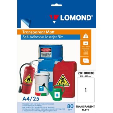 Lomond PET Laserjet Film Self Adhesive Transparent Matte A4, 25 sheets