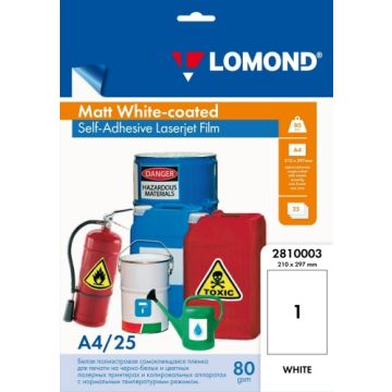Lomond PET Laserjet Film Self Adhesive White-coated Matte A4, 25 sheets