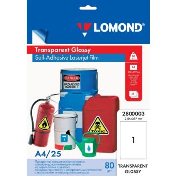 Lomond PET Laserjet Film Self Adhesive Transparent Glossy A4, 25 sheets