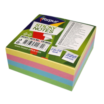 Sticky Notes Forpus, 75x75mm, Mix of 4 pastel colours, cube (1x320)