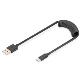 Digitus USB 2.0 Type A to USB C Spiral Cable AK-300430-006-S Black