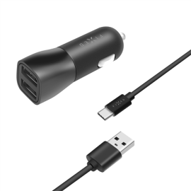 Fixed Car Charger Dual USB Cable Black