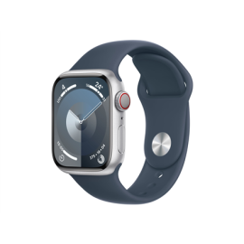 Apple Apple Watch Series 9 GPS + Cellular 41mm Silver Aluminium Case with Storm Blue Sport Band - S