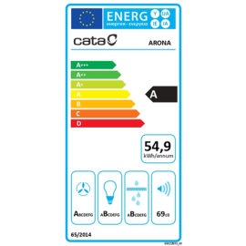 CATA Hood | ARONA 60 BK | Canopy | Energy efficiency class A | Width 59.5 cm | 766 m³/h | Electronic