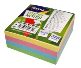 Sticky Notes Forpus, 75x75mm, Mix of 4 pastel colours, cube (1x320)