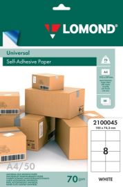 Lomond Self-Adhesive Paper Universal Labels, 8/105x74,3, A4, 50 sheets, White
