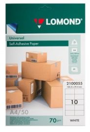 Lomond Self-Adhesive Paper Universal Labels, 10/105x59,4, A4, 50 sheets, White