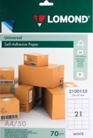 Lomond Self-Adhesive Paper Universal Labels, 21/70x41, A4, 50 sheets, White