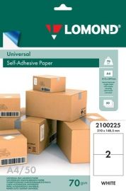 Lomond Self-Adhesive Paper Universal Labels, 2/210x148,5, A4, 50 sheets, White