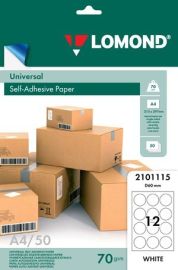 Lomond Self-Adhesive Paper Universal Labels, 12x d=60mm, A4, 50 sheets, White