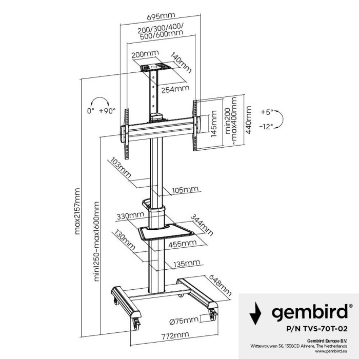 TV SET ACC FLOOR STAND 37-70"/TVS-70T-02 GEMBIRD – 10