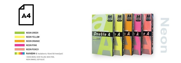 Color Neon paper Double A, 75g, A4, 100 sheets, Rainbow 4, 5 Neon Colors – 2