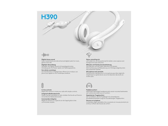 LOGI H390 USB Computer Headset - WHITE – 12