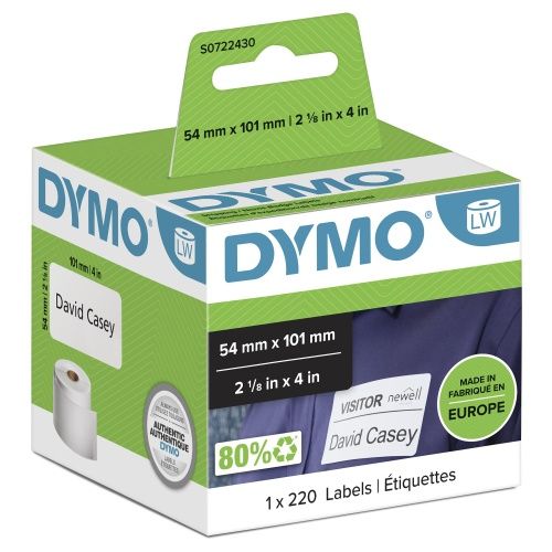 Dymo 99014 (S0722430) Label Roll Black on White, 54mm x 101mm, 220 Labels