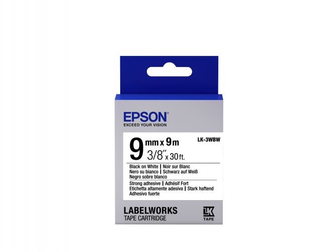 Epson LK-3WBW (C53S653007) Labelling Tape, Strong Adhesive, Black on White, 9mm 9m