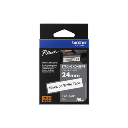 Brother TZe-S251 Strong Adhesive Laminated Tape Black on White 8 m – 2