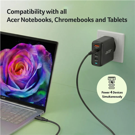 Acer 100W PD GaN Charger 3 x USB C and 1 x USB A EU Plug 100W USB-C cable – 5